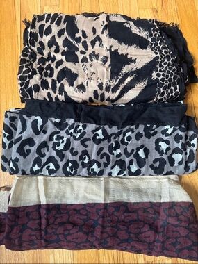Set of 3 Loft Animal Print Scarves - Gray, Burgundy, Black
